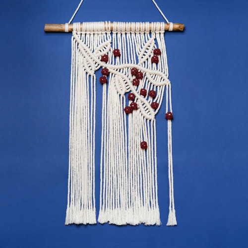 Macrame dekorace na zeď lístky s růžičkami