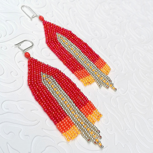 Tequila Sunrise Beaded Fringe Earrings