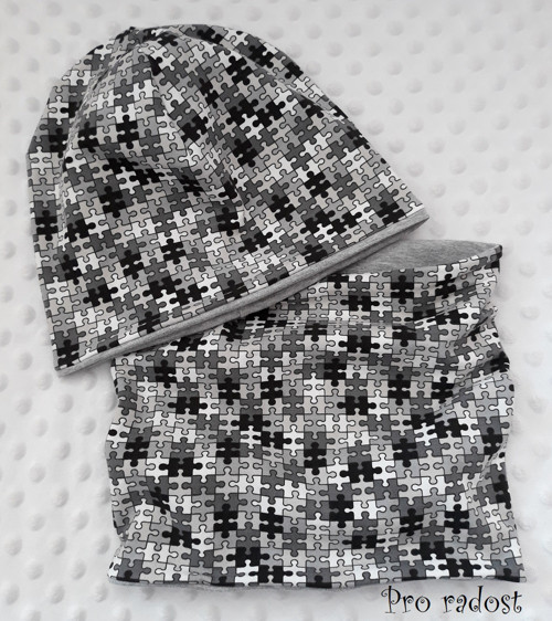 Sada nákrčník a čepička PUZZLÍKY