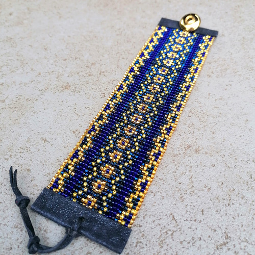 Night Sky Blue&Gold Cuff Beaded Bracelet