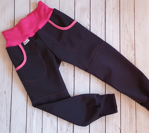 Dětské zimní softshellové kalhoty-černá/růžová