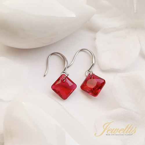 Ocelové náušnice kosočtverec Swarovski - Scarlet