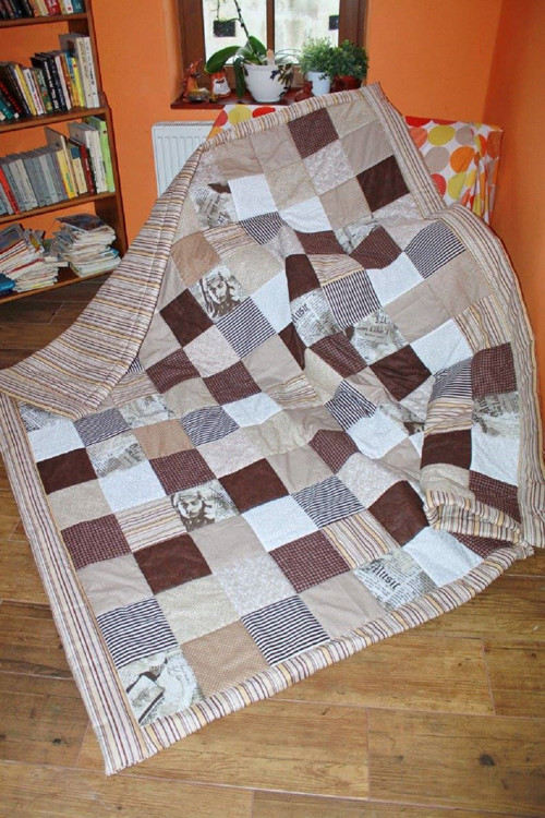 Přikrývka, přehoz hnědý patchwork,Letec