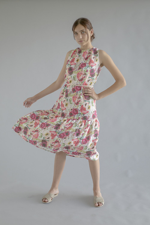 Robe en lin Fleuri - 100% ľan