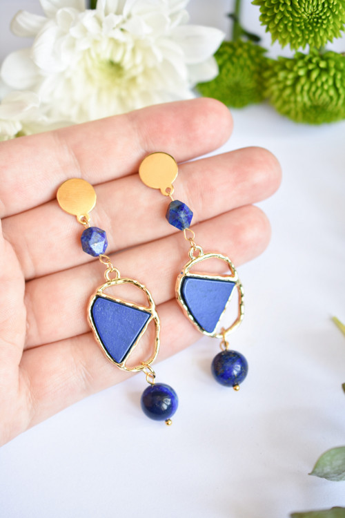 STATEMENT náušnice (nerez ocel • LAPIS LAZULI) — foto 1