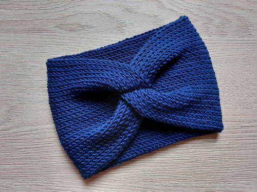 DARK BLUE - Pletená 100% merino čelenka