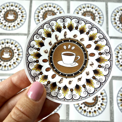 Samolepka Coffee lover, reprodukce autorské kresby