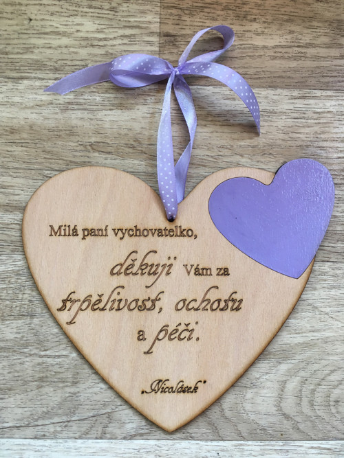 Srdíčko pro paní učitelku/vychovatelku s věnováním