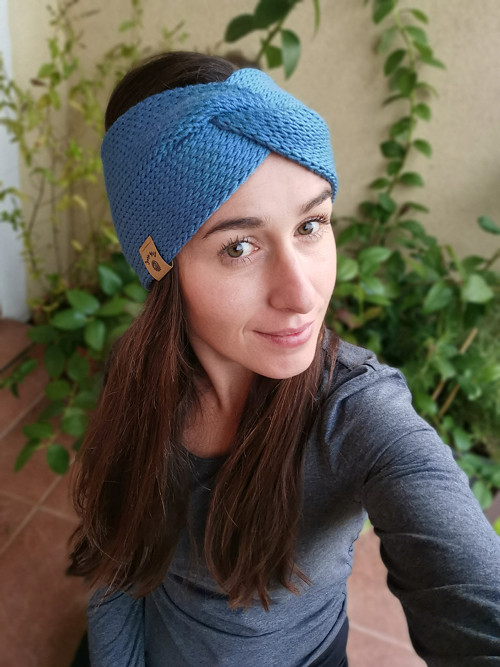 Twist merino čelenka - šedomodrá