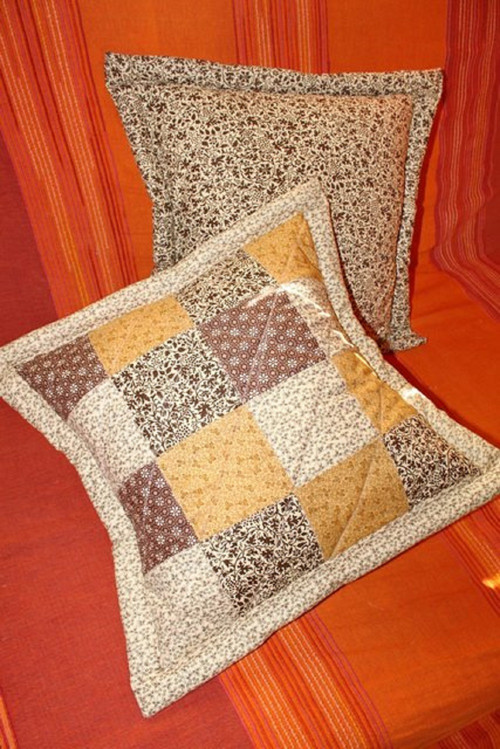 Potah na polštářek patchwork do hnědo béžova