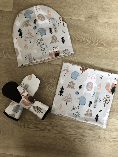 Dětský set čepka + nákrčník + rukavice béžová
