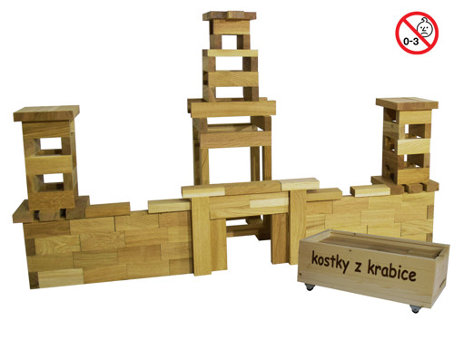 Kostky z krabice, dětská dřevěná stavebnice 126 ks