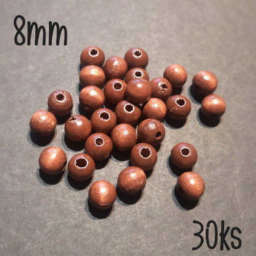 Korálky dřevěné 8mm hnědé 30ks