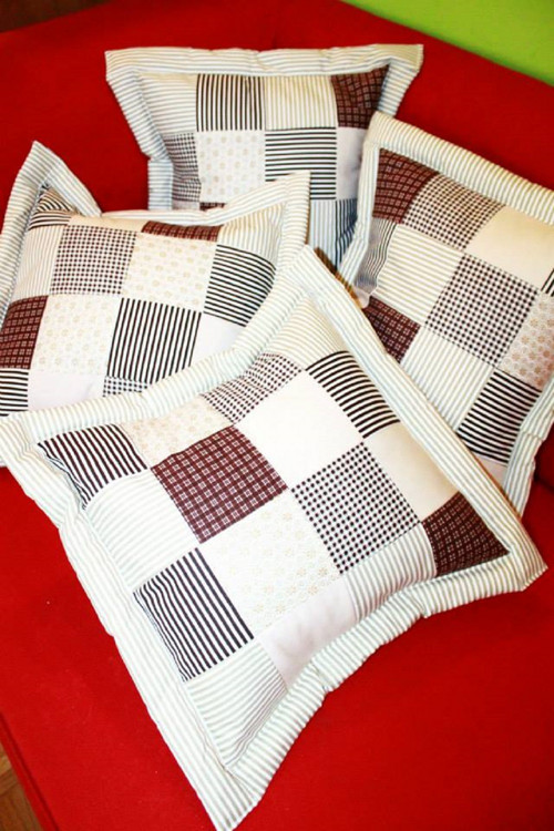 Potah na polštářek patchwork do hnědo smetanova