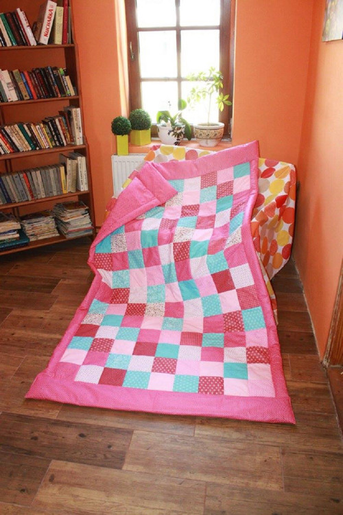 Dětská přikrývka patchwork, Růžovka tyrkys