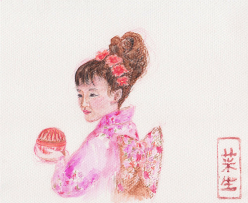 Japonečka, originál malba akvarel — foto 1