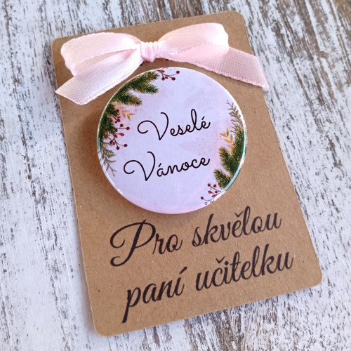 Placka špendlík na kartičce - Veselé Vánoce