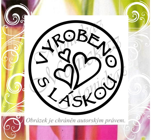 Vyrobeno s láskou 3 srdce. Razítko.