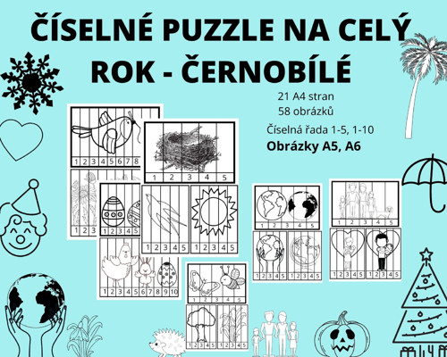 Číselné puzzle na celý rok - černobílé — foto 1