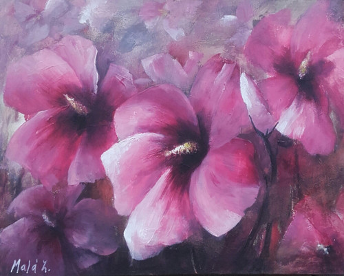 "IBIŠKOVÉ KVĚTY / alizarin",40x50,olej,pl..