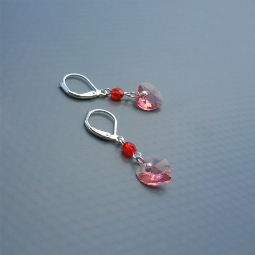 Rose peach Swarovski srdce - náušnice