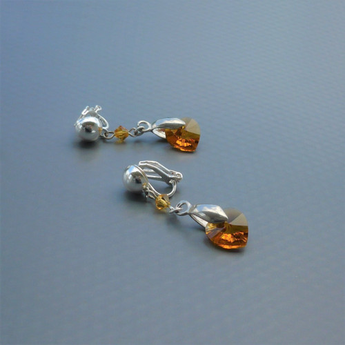 Topazová Swarovski srdíčka - klipsy