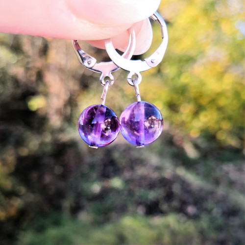 Přírodní ametyst deep purple*náušnice*chir.ocel