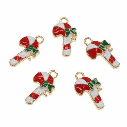 10ks Gold Candy Cane Metal smalt Vánoce,