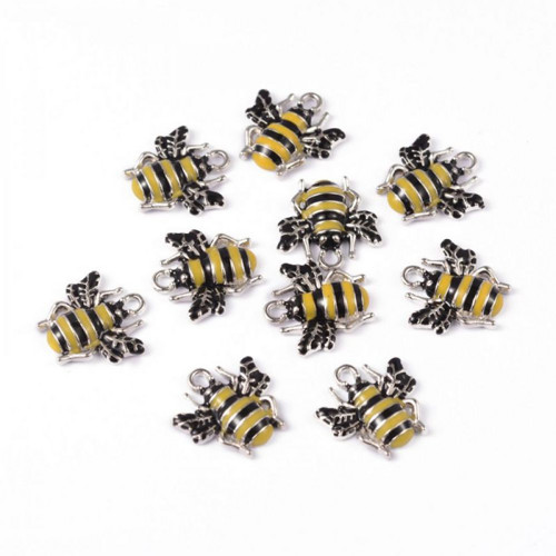 5 ks Silver Honey Bee Metal Enamel Insect