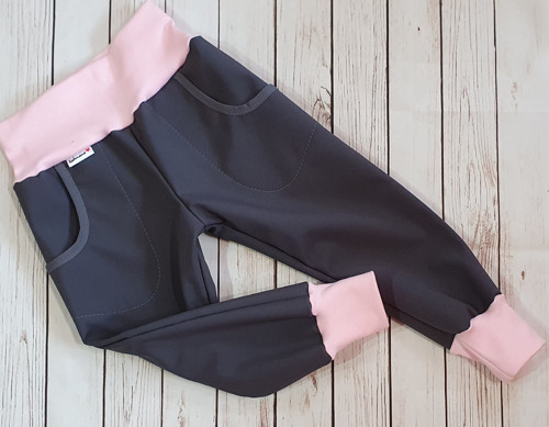 Dětské zimní softshellové kalhoty- šedá/růžová