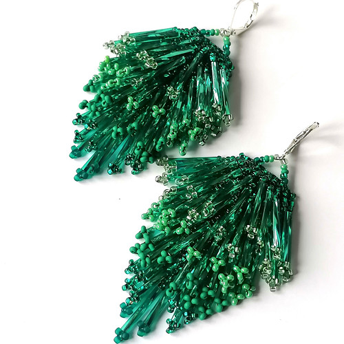 Emerald Green Fringe Cascade Earrings