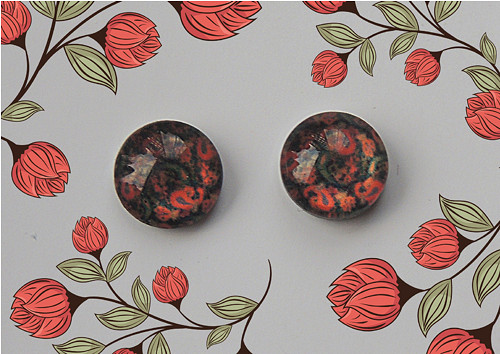 Náušnice - Ornamenty červeno-černé (8 mm)