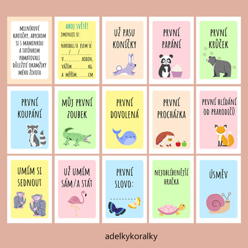Milníkové kartičky se zvířátky - 27ks