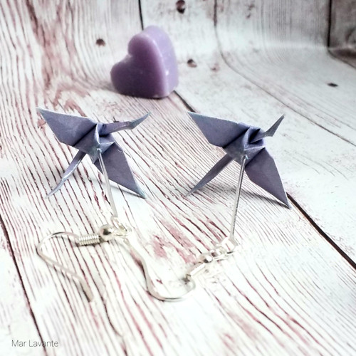 Náušnice origami ptáčci lila — foto 1