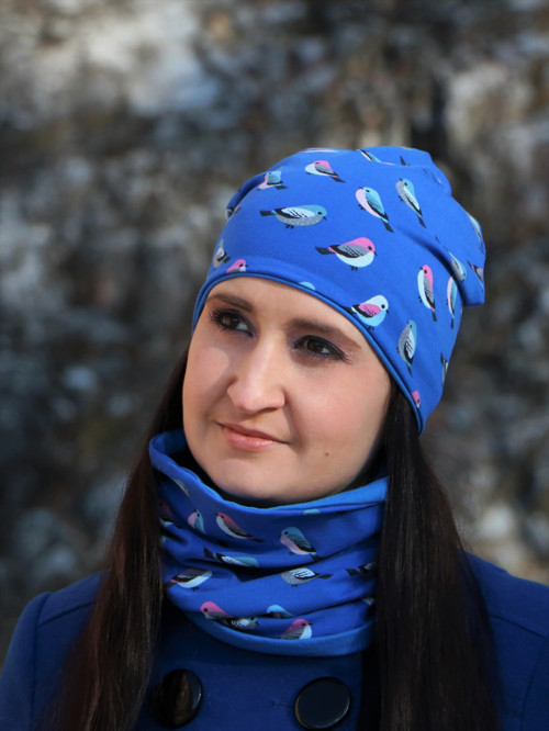 Vtáčatká úpletový set - čiapka + nákrčník