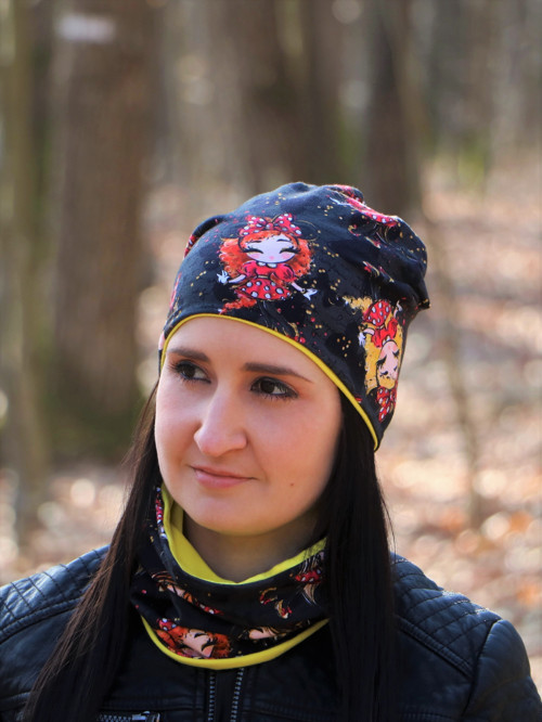 Emma - čierna úpletový set - čiapka + nákrčník