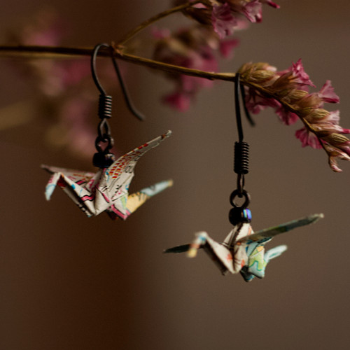 Origami náušnice – jeřábi cestovatelé. — foto 1