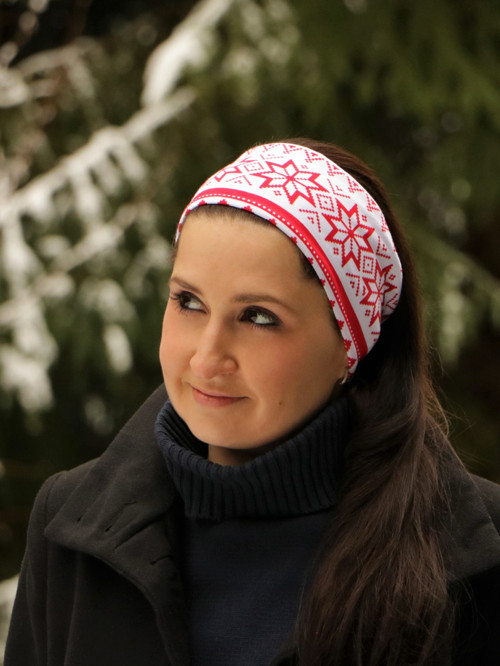 Úpletová čelenka nórsky vzor biela