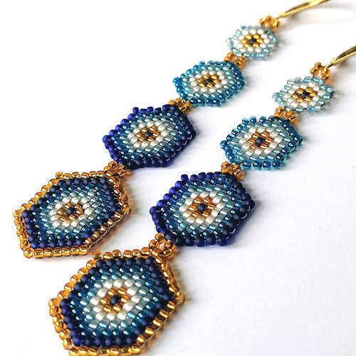 Geometric Blue-Long Dangle Earrings