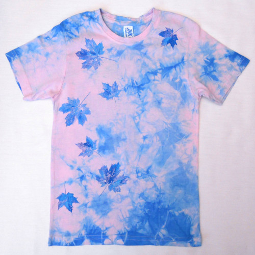 Dětské růžovo-modré triko s listy (5-6 let)