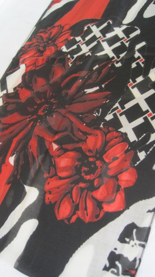 Značková bavlněná šála červeno černá 43x170cm