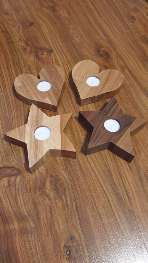 Dřevěný svicen symbol srdce nebo hvězda