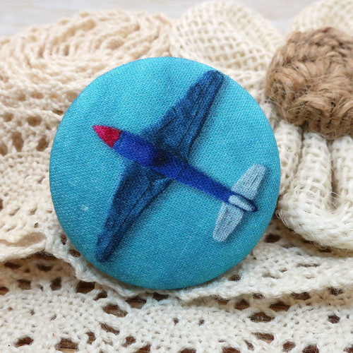 Buttonková brož Modré letadlo 38mm *na objednávku