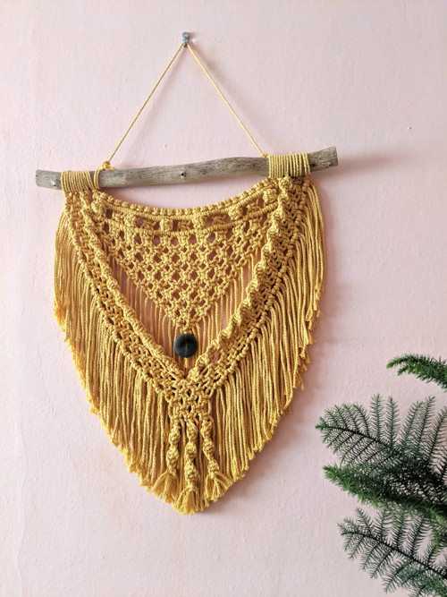 Macramé Boho záves žltý s kameňom