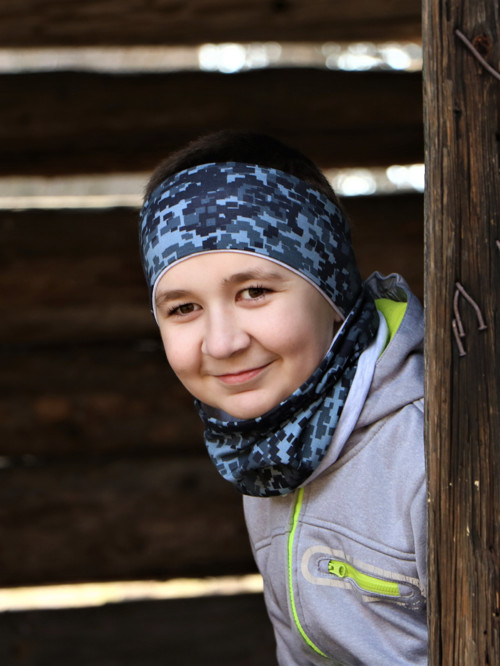 Úpletová čelenka digi maskáč šedý — foto 1