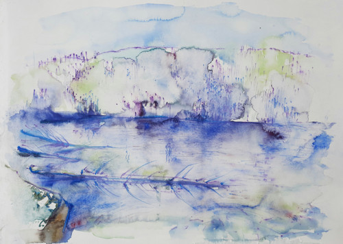 Originální autorský akvarel "Prášilské jezero"