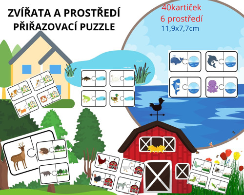 Puzzle zvířátka a prostředí
