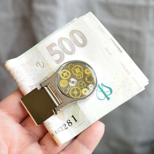 Steampunková spona na peníze, money clip, bankovky