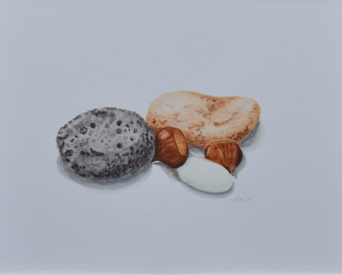 Originál, akvarel - lávový kámen - 28 x 21 cm