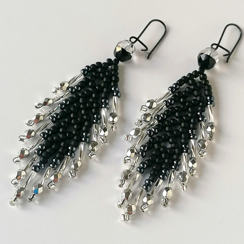 Crystal Feathers-Dangle Earrings Black/Silver — foto 1